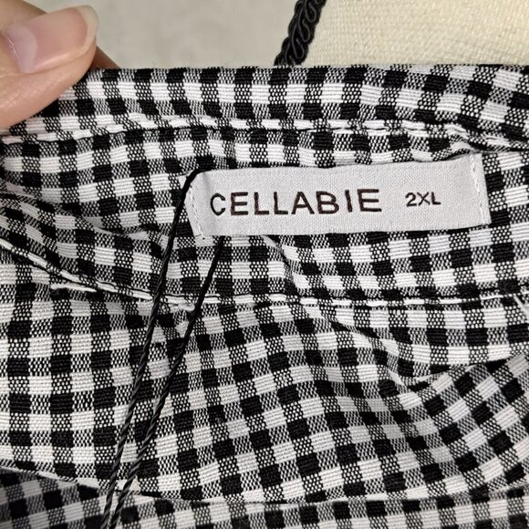 Cellabie Size 2XL Black/White Check Long Sleeve Blouse Collared Ruffle Trim NWT - Picture 10 of 15